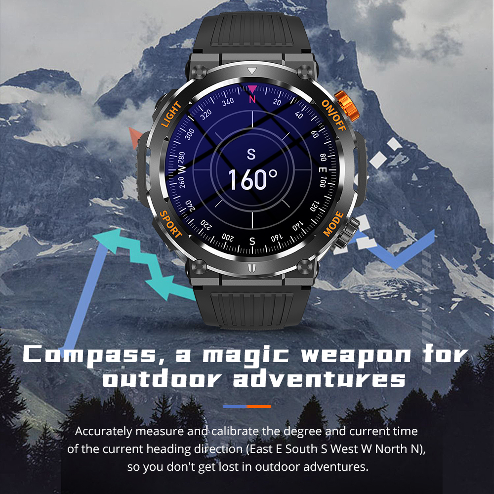 COLMI V68 1.43 դյույմ AMOLED էկրան Smartwatch 100 սպորտային ռեժիմ Կողմնացույց Լապտեր Տղամարդկանց ռազմական աստիճանի ամրություն Sma ( (4)