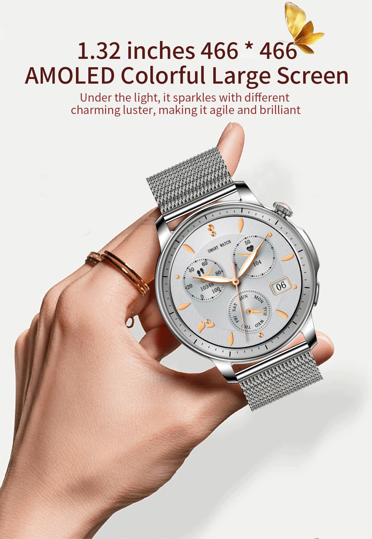 V65 Smartwatch 1.32 "AMOLED Display Fashion ساعة ذكية للجنسين للنساء