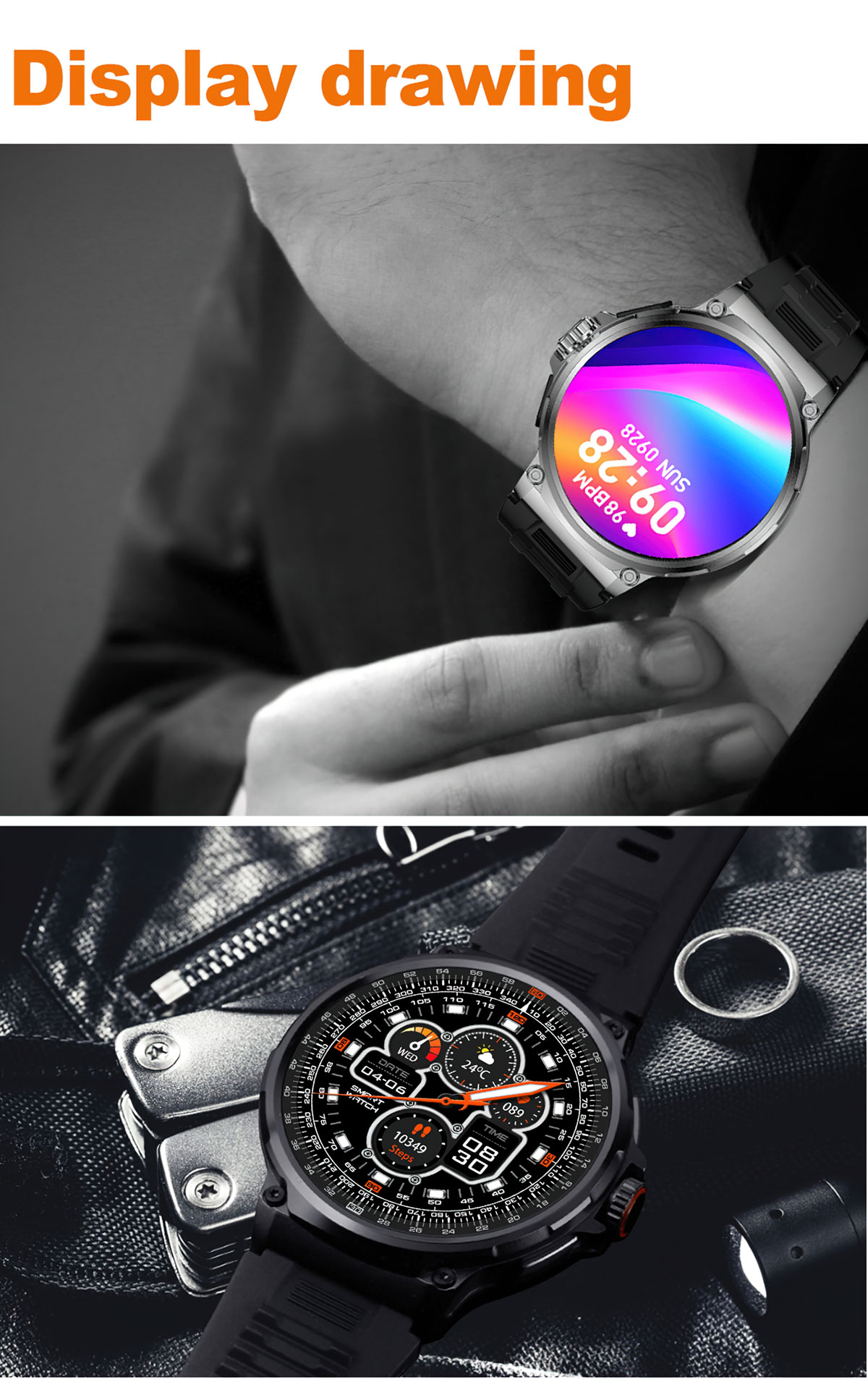 V69 Smartwatch 1.85" Inayoonyesha Nyuso za Saa 400+ 710 mAh Saa Mahiri ya Betri