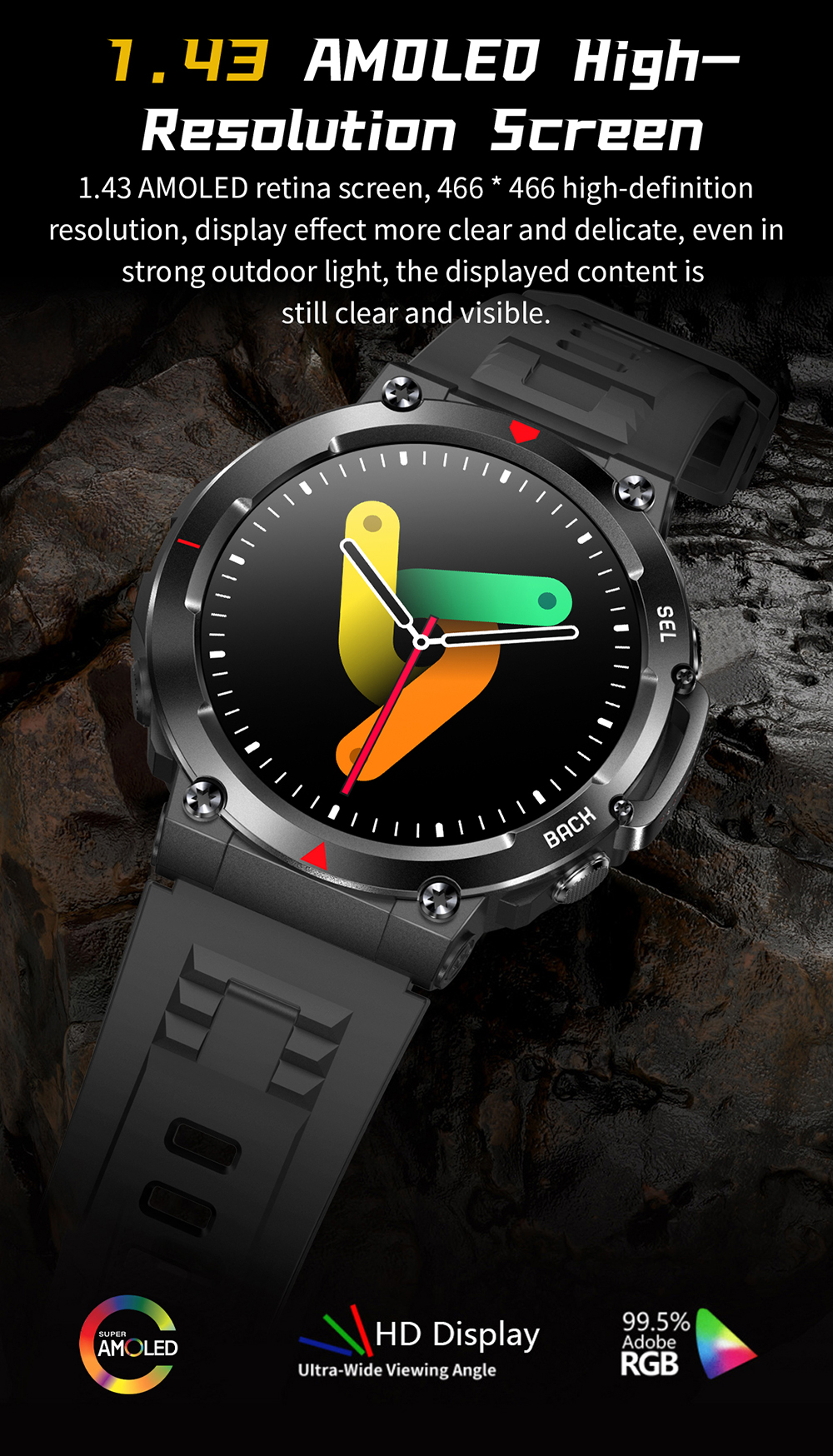 COLMI V70 Smartwatch 1,43" AMOLED-skærm Bluetooth Call Fitness Smart Watch